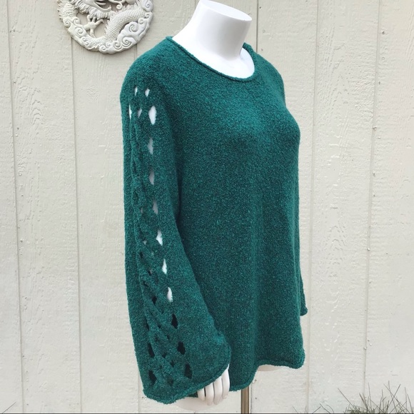 🆕NEW! Lattice-Sleeve Textured Sweater Teal Green - Picture 8 of 11